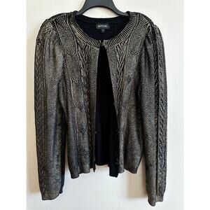 Express Black Gold Metallic Cable Knit Cardigan Size Large